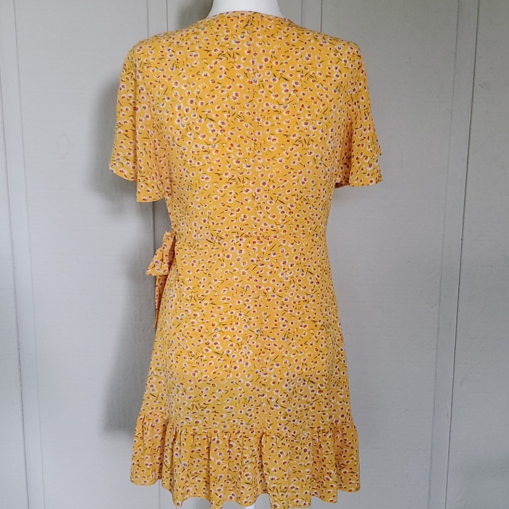 Yellow Ruffle Floral Wrap Dress - Picture 7 of 11